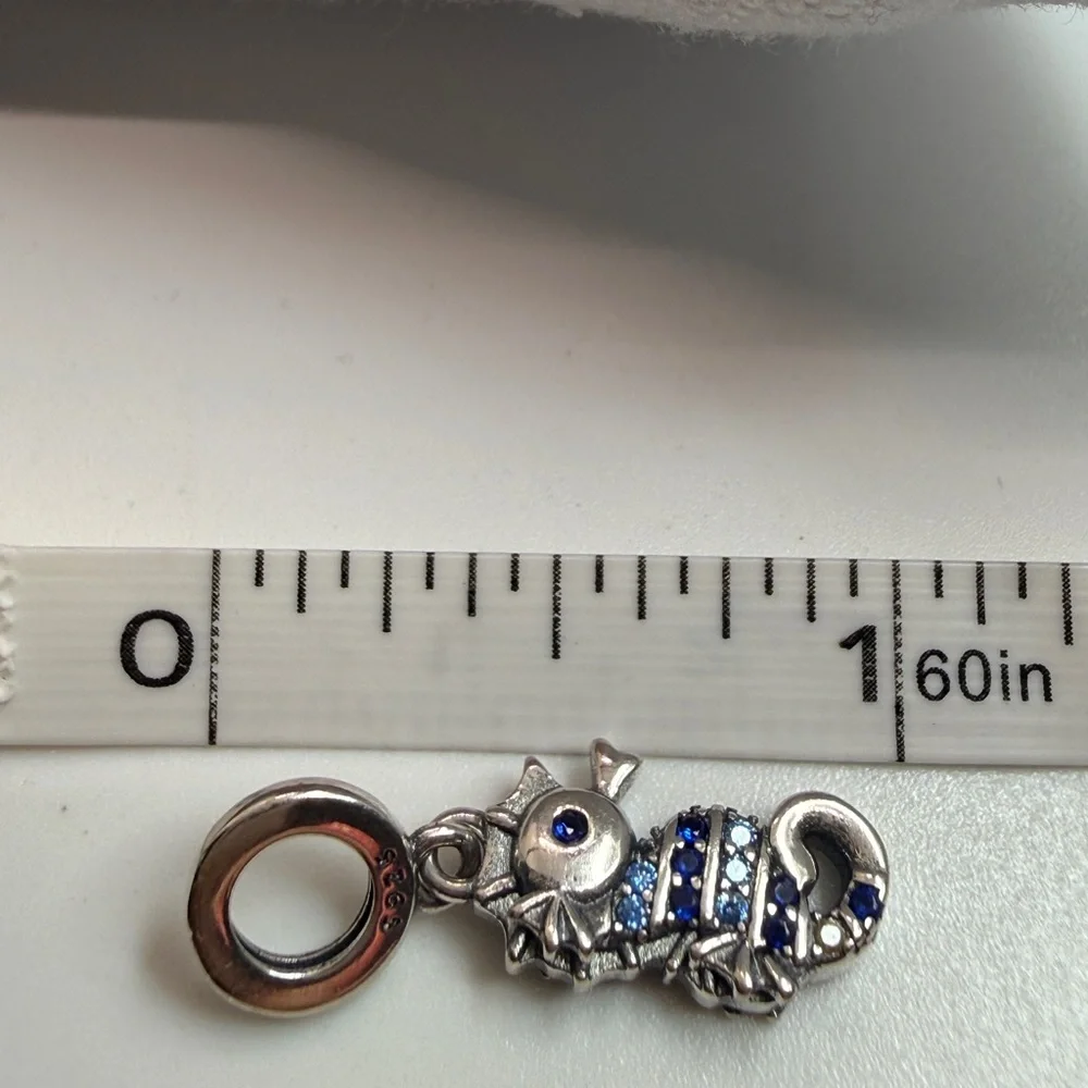 Sterling Silver Blue Seahorse Dangle Charm – S925